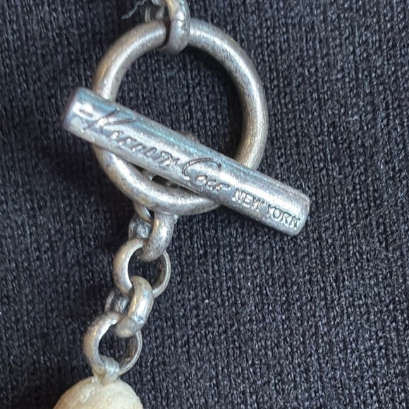 VTG 90s Kenneth Cole long wood bead Necklace silver tone hardware 13” - Picture 4 of 10